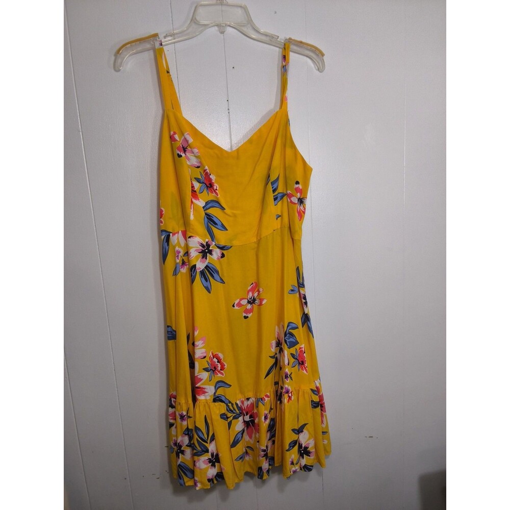 Old Navy Womens Yellow Floral Sleeveless Babydoll Sweatheart Smocked Dress XL